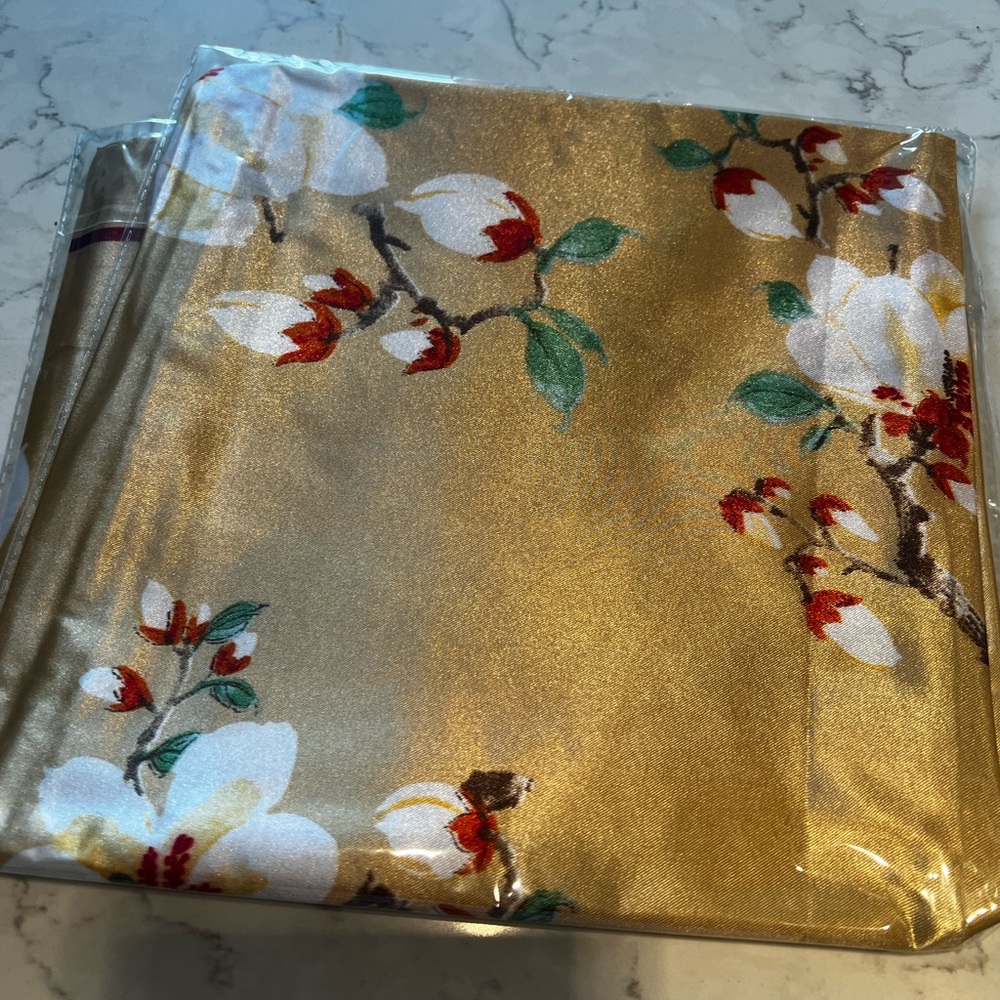 Gold Floral Satin Wrap Scarf  35”